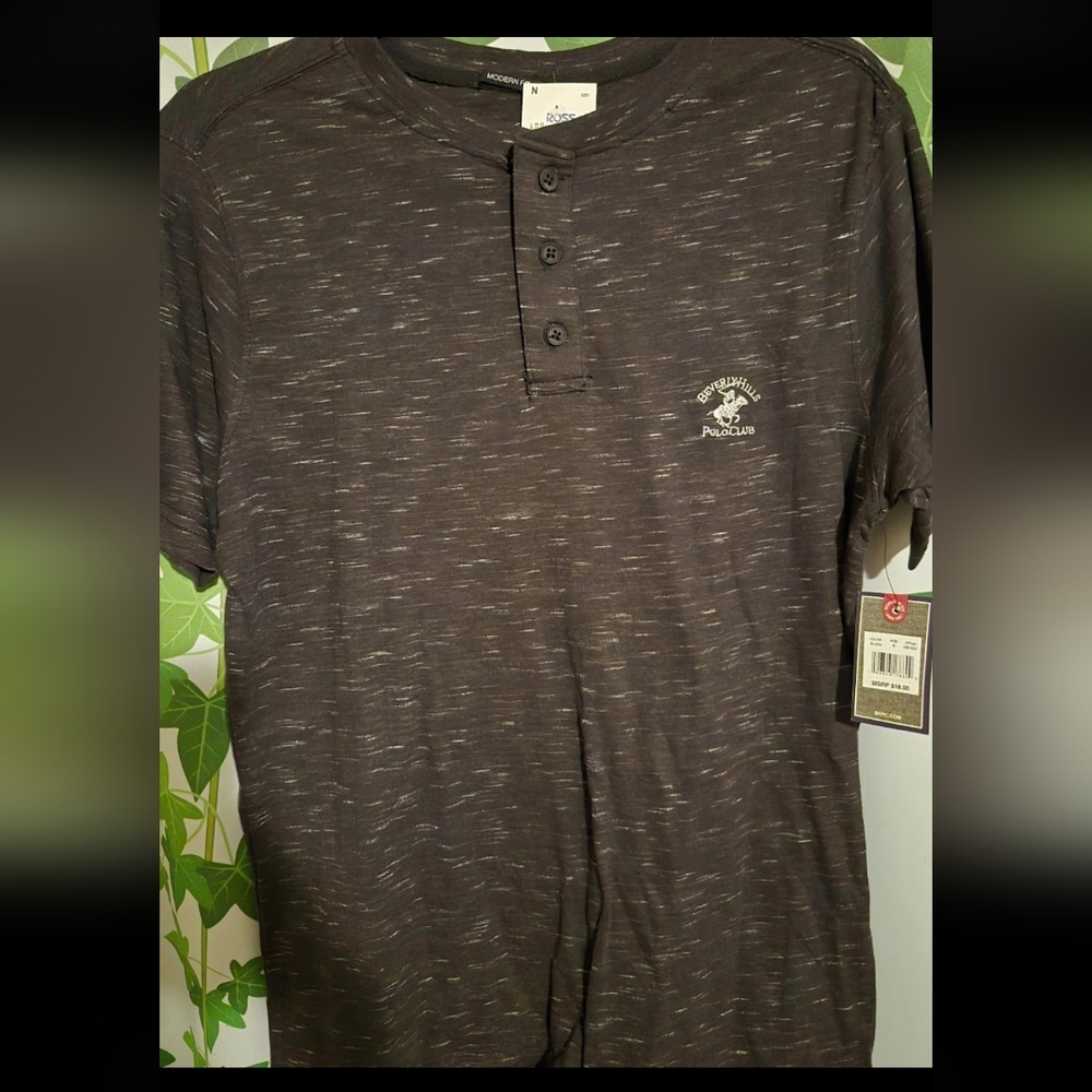 NWT Mens Small Beverly Hills Polo Club Charcoal Henley Shirt